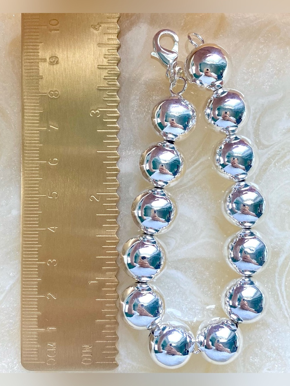 14mm Silver Polished Bead Bracelet - Silver - Picture 2 of 3